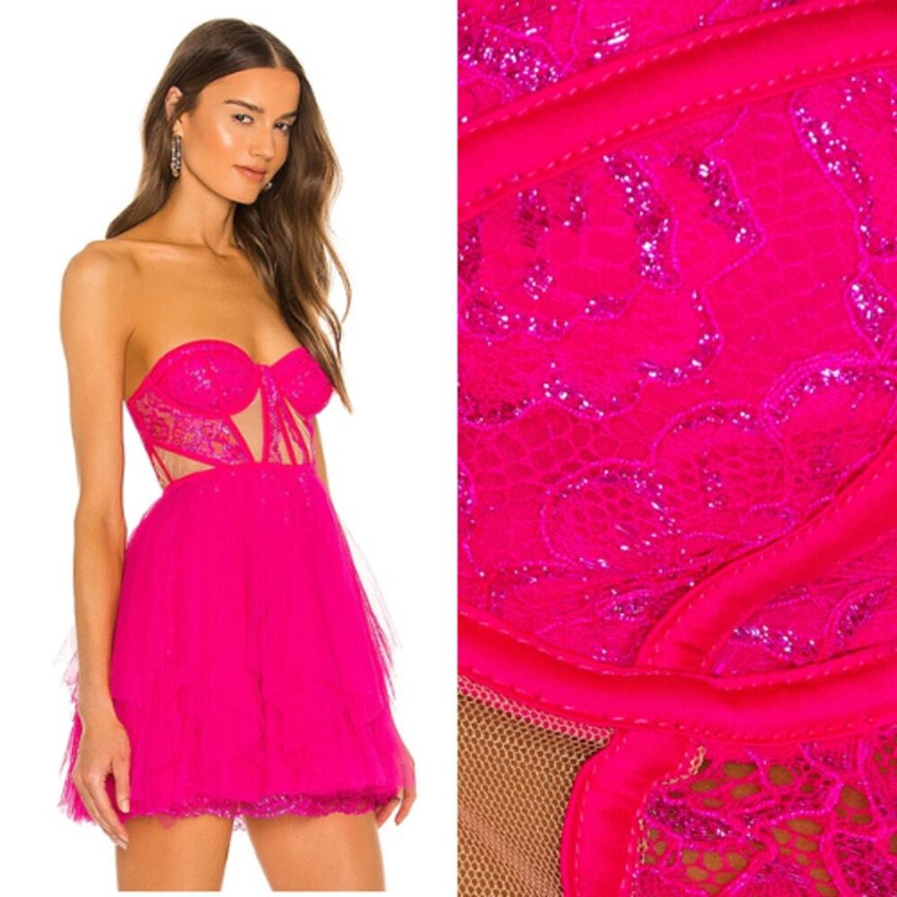 For Love & Lemons X REVOLVE Bustier Mini Dress in Pink NWT Size Small - Picture 2 of 5